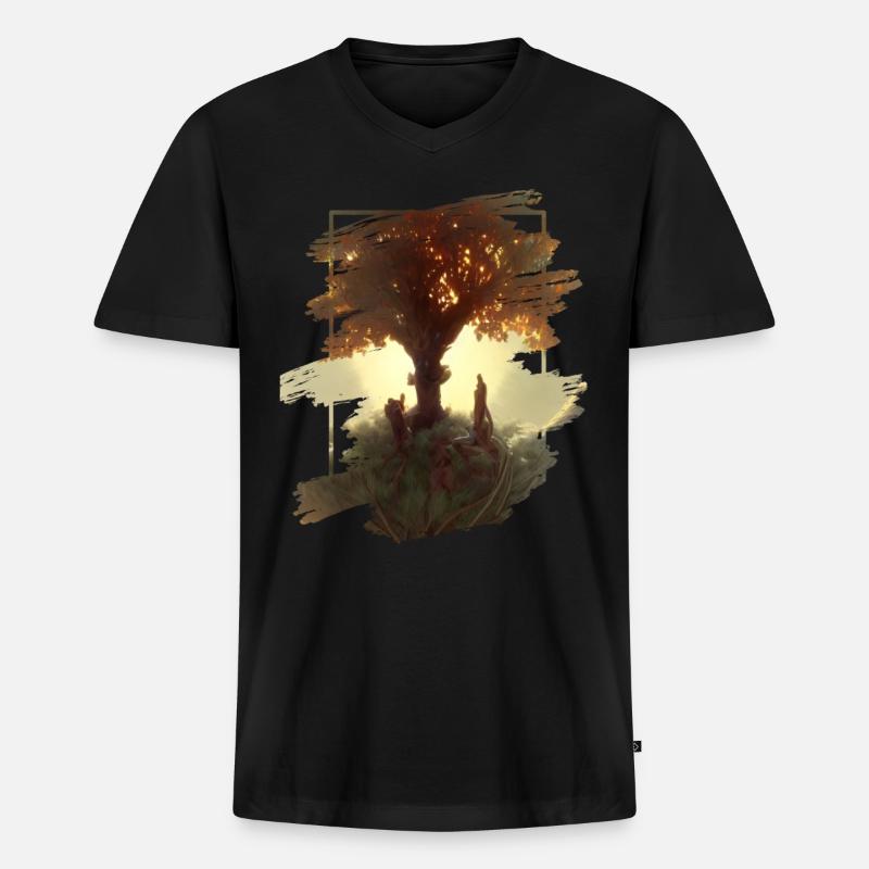 Baum des Lebens - Männer Premium Bio T-Shirt mit V-Ausschnitt - Schwarz