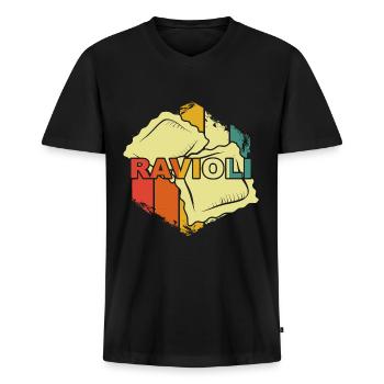 Nouilles Ravioli - T-shirt encolure en V Premium bio Homme - noir - Devant - Nico (187cm)