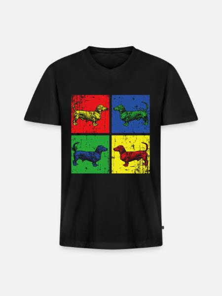Chiens Teckel - T-shirt encolure en V Premium bio Homme - noir