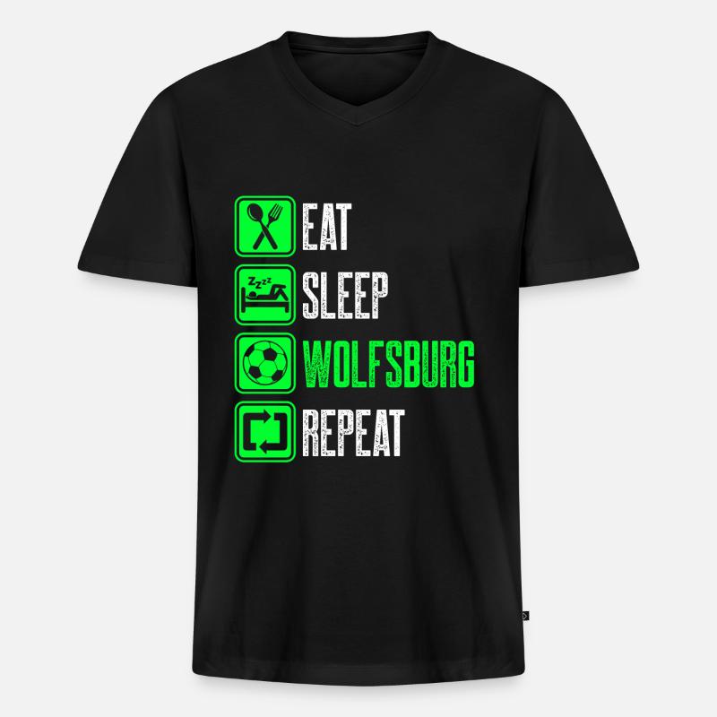 Repeat Wolfsburg - Männer Premium Bio T-Shirt mit V-Ausschnitt - Schwarz