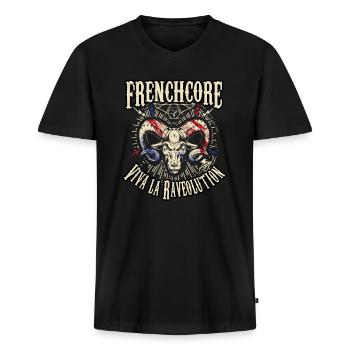 Frenchcore Viva la Raveolution Festival Rave - Männer Premium Bio T-Shirt mit V-Ausschnitt - Schwarz - Vorne - Nico (187cm)