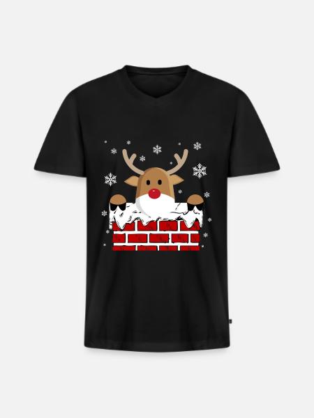 Rudolph im Kamin - Männer Premium Bio T-Shirt mit V-Ausschnitt - Schwarz