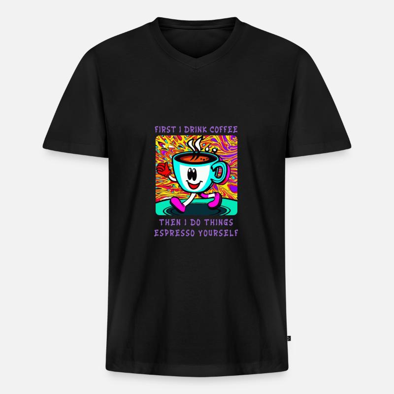 Koffein-Fix - Männer Premium Bio T-Shirt mit V-Ausschnitt - Schwarz