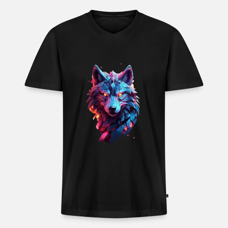 Wolf - Männer Premium Bio T-Shirt mit V-Ausschnitt - Schwarz