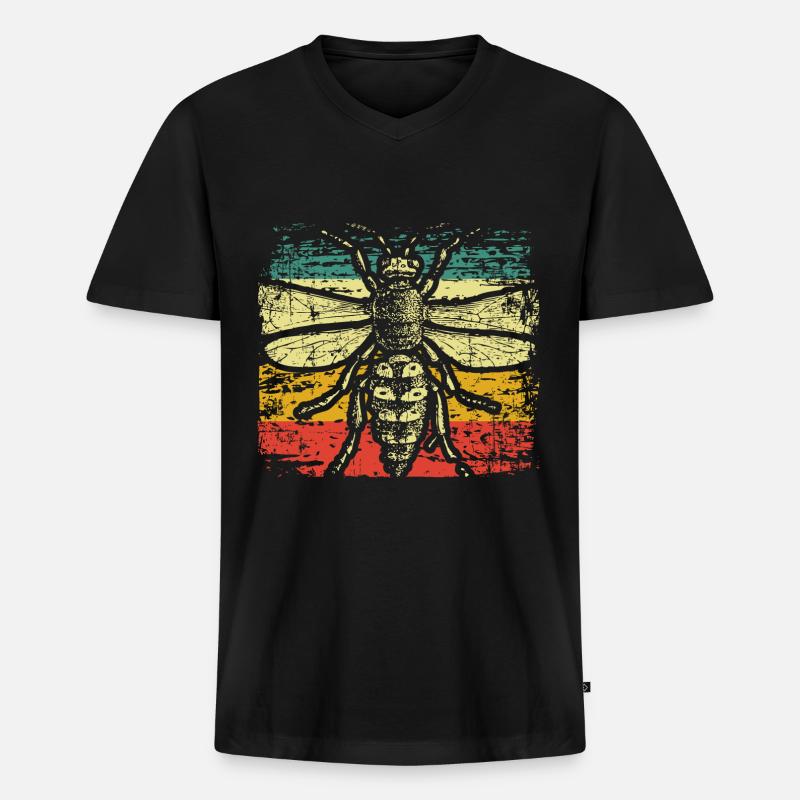 Biene Tier - Männer Premium Bio T-Shirt mit V-Ausschnitt - Schwarz