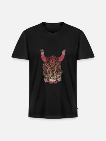 Native American Skull Native Buffalo - T-shirt encolure en V Premium bio Homme - noir