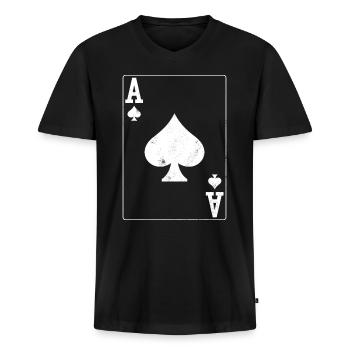 Poker Ass Karte - Männer Premium Bio T-Shirt mit V-Ausschnitt - Schwarz - Vorne - Nico (187cm)