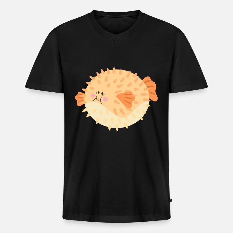 Kugelfisch - Männer Premium Bio T-Shirt mit V-Ausschnitt - Schwarz