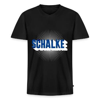 Schalke - Männer Premium Bio T-Shirt mit V-Ausschnitt - Schwarz - Vorne - Nico (187cm)