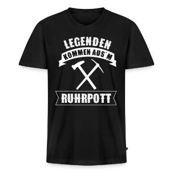 Ruhrgebiet Ruhrpott Sprüche Bergbau Kohle Legenden - Männer Premium Bio T-Shirt mit V-Ausschnitt - Schwarz - Vorne - Nico (187cm)