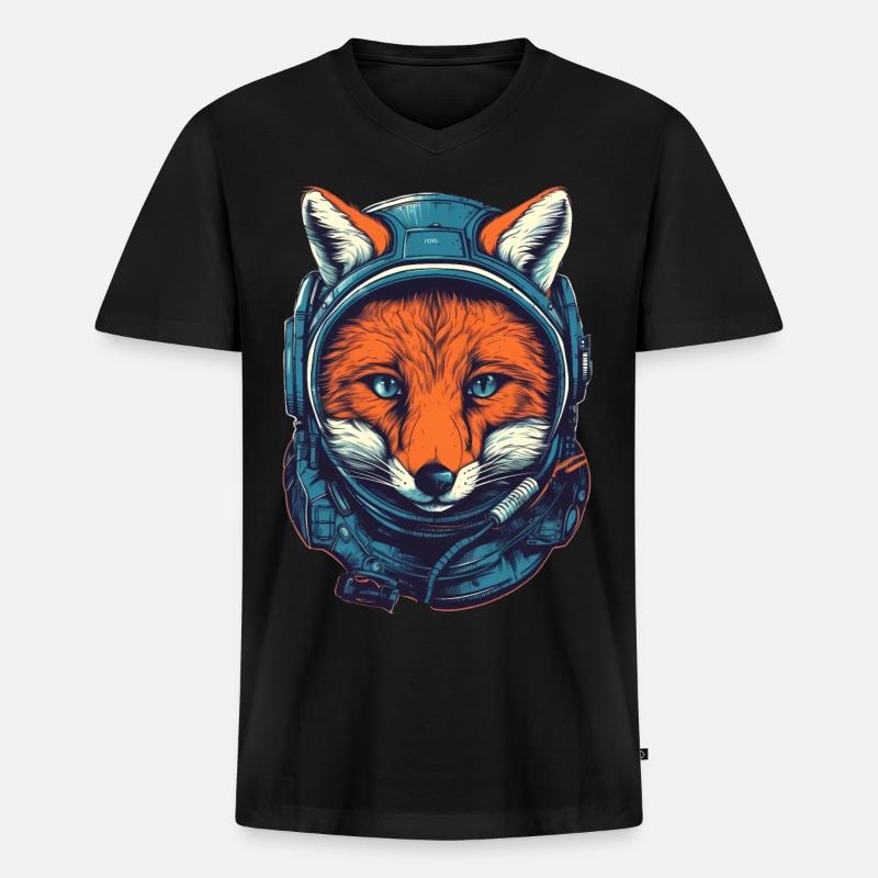 Fuchs Astronaut - Männer Premium Bio T-Shirt mit V-Ausschnitt - Schwarz