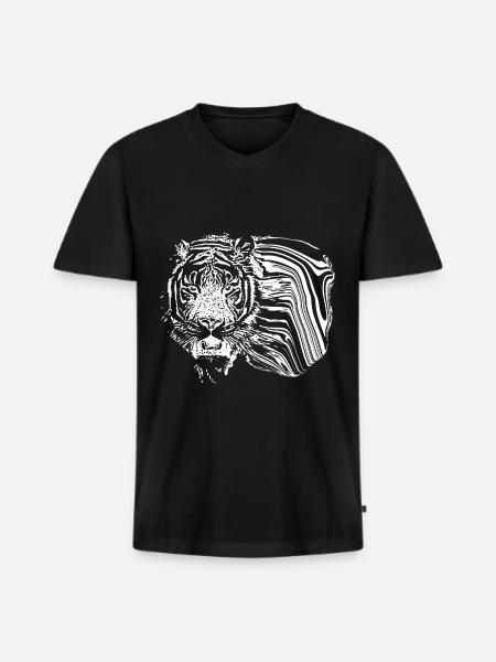 Tiger - Männer Premium Bio T-Shirt mit V-Ausschnitt - Schwarz