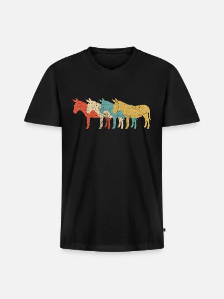 Retro Esel - Männer Premium Bio T-Shirt mit V-Ausschnitt - Schwarz