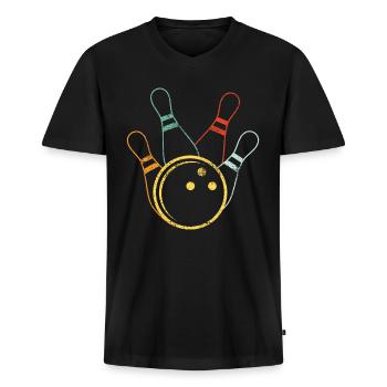Bowling Bowling - Männer Premium Bio T-Shirt mit V-Ausschnitt - Schwarz - Vorne - Nico (187cm)