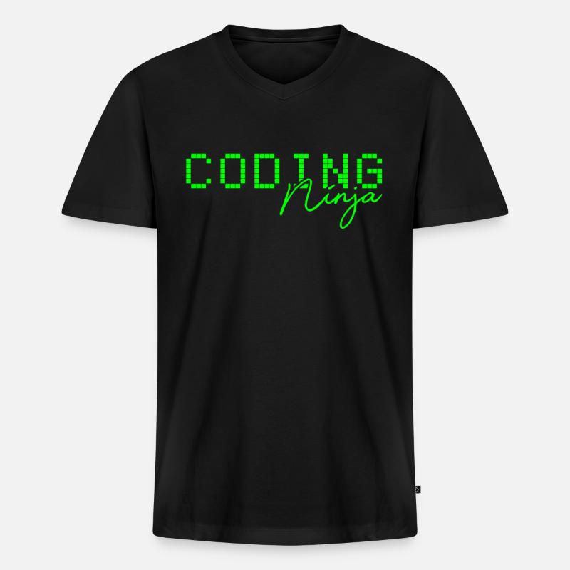 Code Coding Ninja - Männer Premium Bio T-Shirt mit V-Ausschnitt - Schwarz