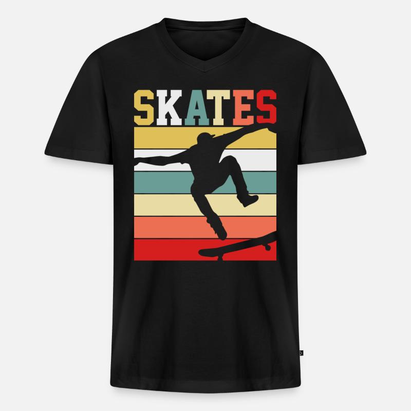 Skateboard Retro - Männer Premium Bio T-Shirt mit V-Ausschnitt - Schwarz