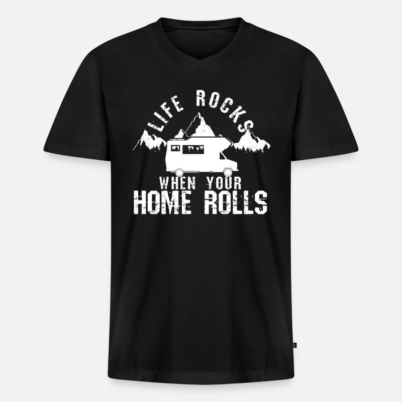 CAMP CAMPING CAMP - Männer Premium Bio T-Shirt mit V-Ausschnitt - Schwarz