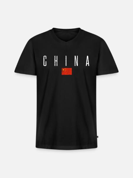 China - Men's Premium Organic T-shirt with V-neck - black