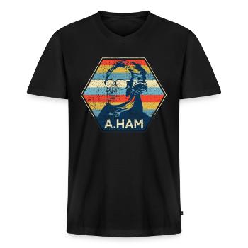 Alexander Hamilton - Männer Premium Bio T-Shirt mit V-Ausschnitt - Schwarz - Vorne - Nico (187cm)