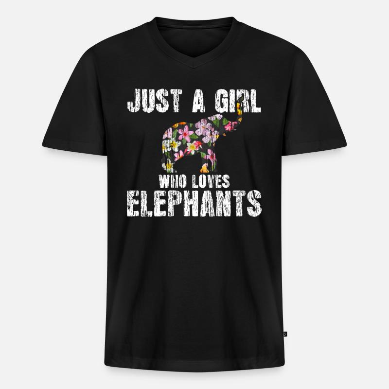 Elefant Blumenmuster Tier - Männer Premium Bio T-Shirt mit V-Ausschnitt - Schwarz