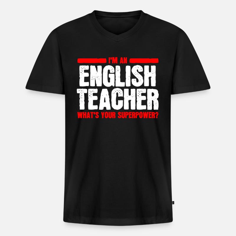 Englischlehrer Englischer Supermachtlehrer - Männer Premium Bio T-Shirt mit V-Ausschnitt - Schwarz