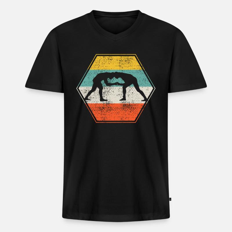 Wrestling Wrestler Grappling - Männer Premium Bio T-Shirt mit V-Ausschnitt - Schwarz