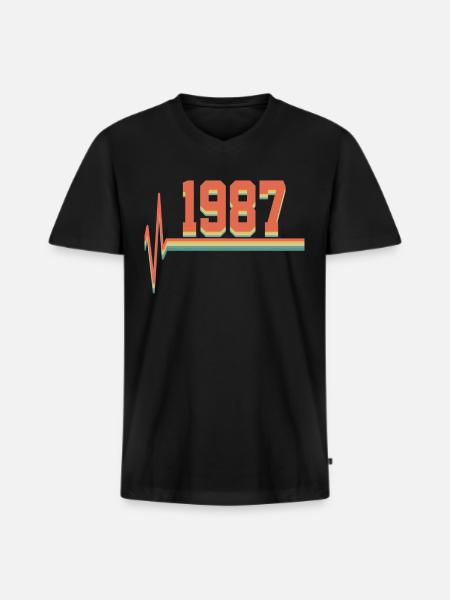 1987 - T-shirt encolure en V Premium bio Homme - noir