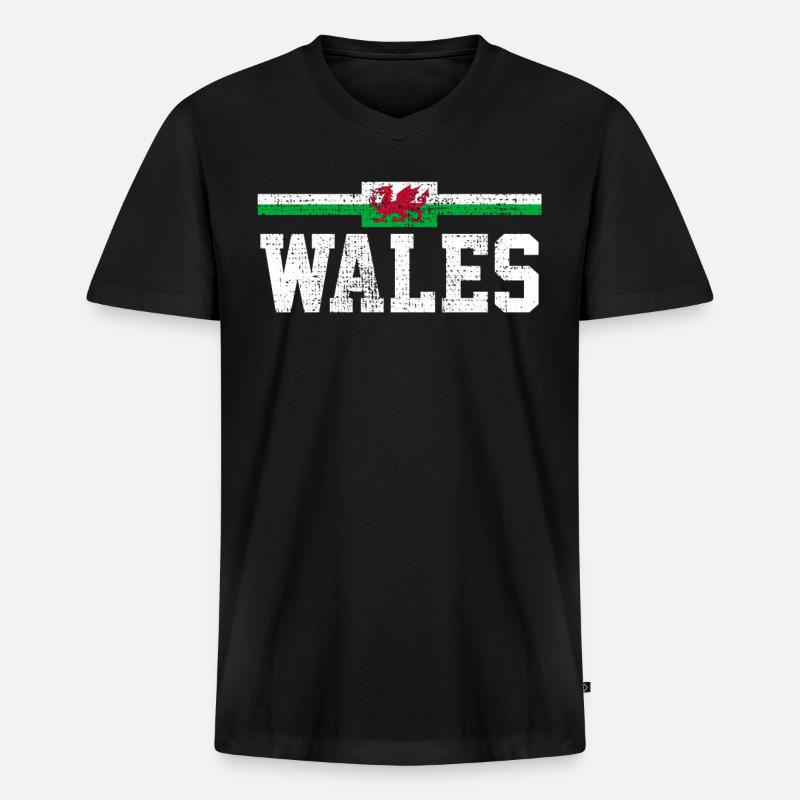 Wales - Männer Premium Bio T-Shirt mit V-Ausschnitt - Schwarz