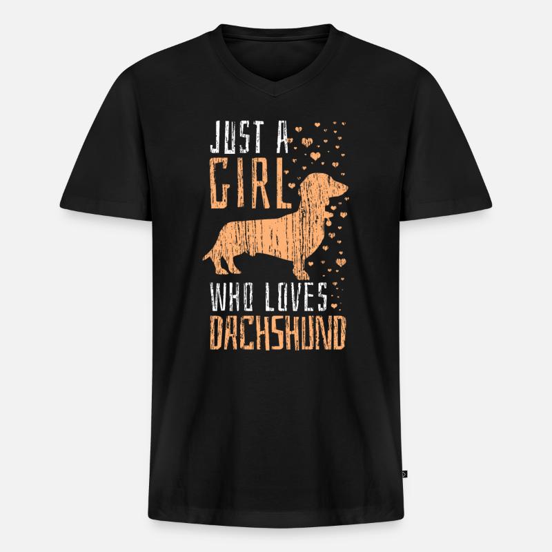 Dackel Hund - Männer Premium Bio T-Shirt mit V-Ausschnitt - Schwarz