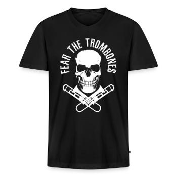 Trombone trombone trombone - T-shirt encolure en V Premium bio Homme - noir - Devant - Nico (187cm)