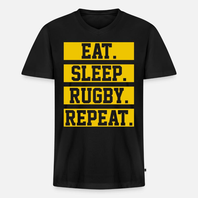 rugby - Maglietta ecologica premium da uomo con scollo a V - nero