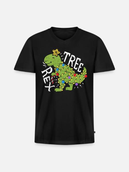 Dinosaur Christmas - Men's Premium Organic T-shirt with V-neck - black