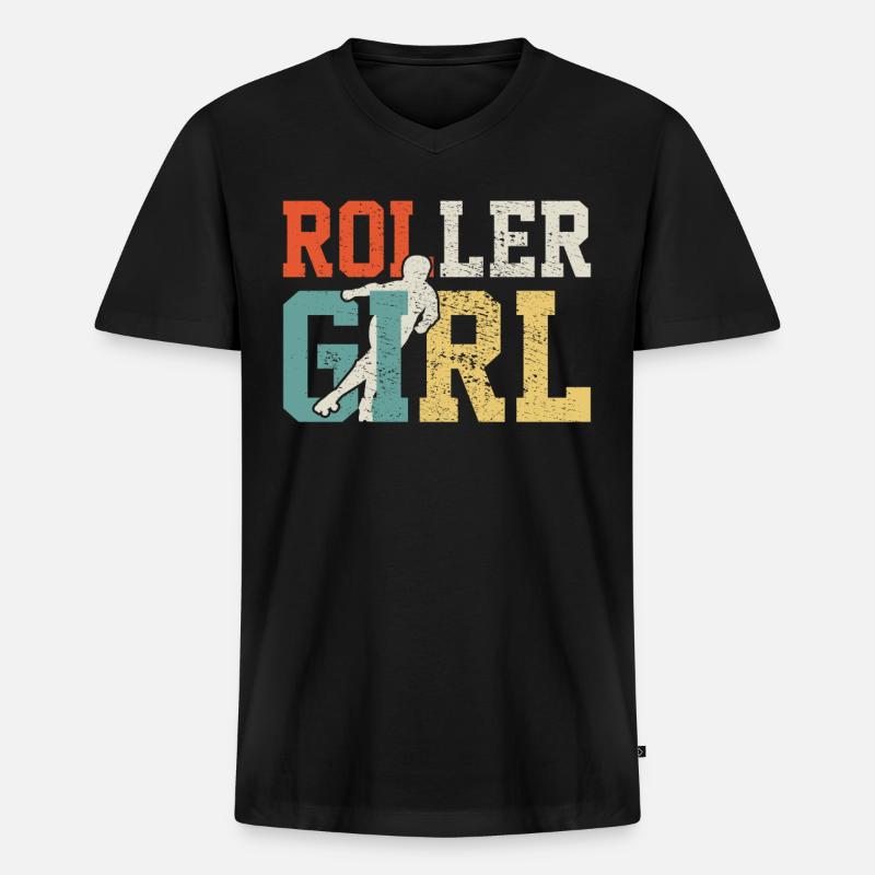 Rollschuhlaufen Mädchen - Männer Premium Bio T-Shirt mit V-Ausschnitt - Schwarz