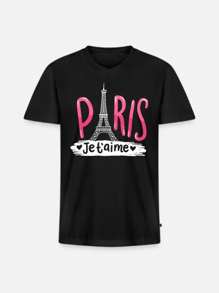 Pariser Eiffelturm - Männer Premium Bio T-Shirt mit V-Ausschnitt - Schwarz