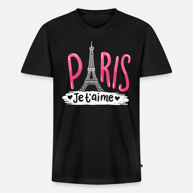 Pariser Eiffelturm - Männer Premium Bio T-Shirt mit V-Ausschnitt - Schwarz