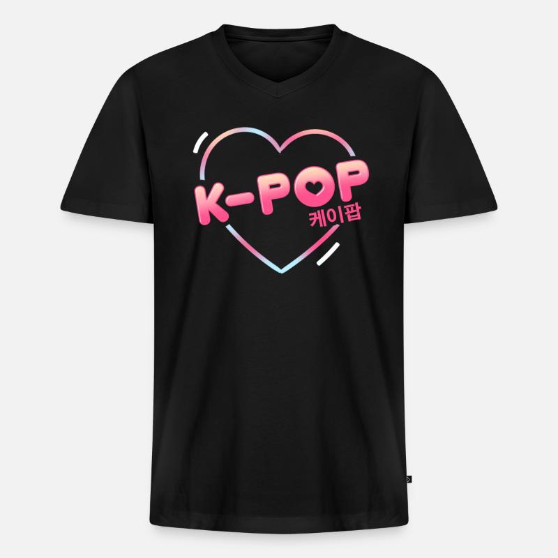 K-Pop Koreanischer Pop - Männer Premium Bio T-Shirt mit V-Ausschnitt - Schwarz
