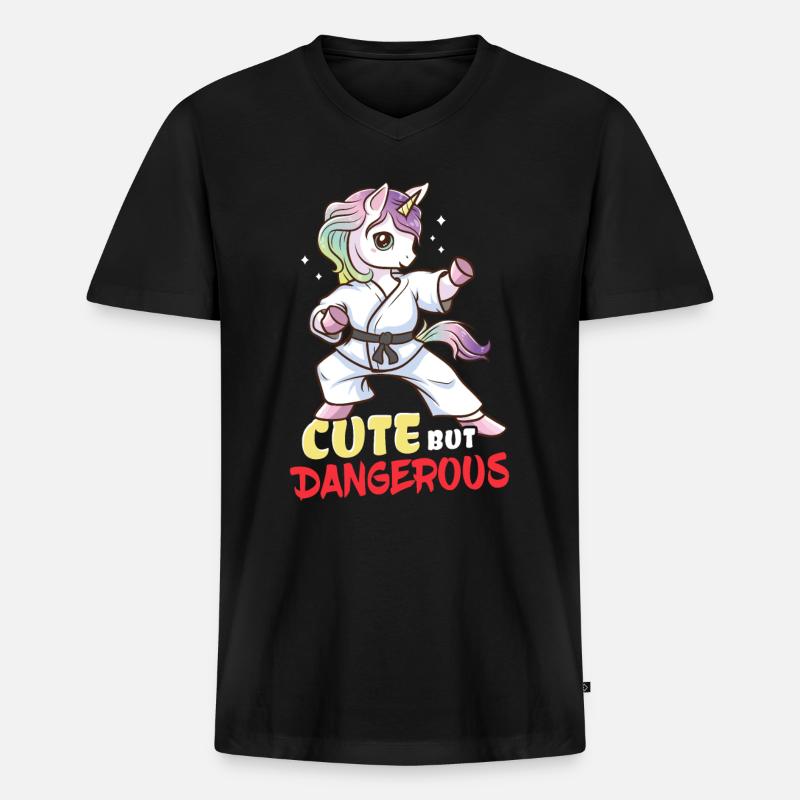 Einhorn Karate - Männer Premium Bio T-Shirt mit V-Ausschnitt - Schwarz