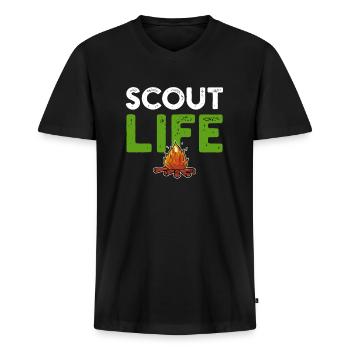 Scout camp fire - Men's Premium Organic T-shirt with V-neck - black - Front - Nico (187cm)