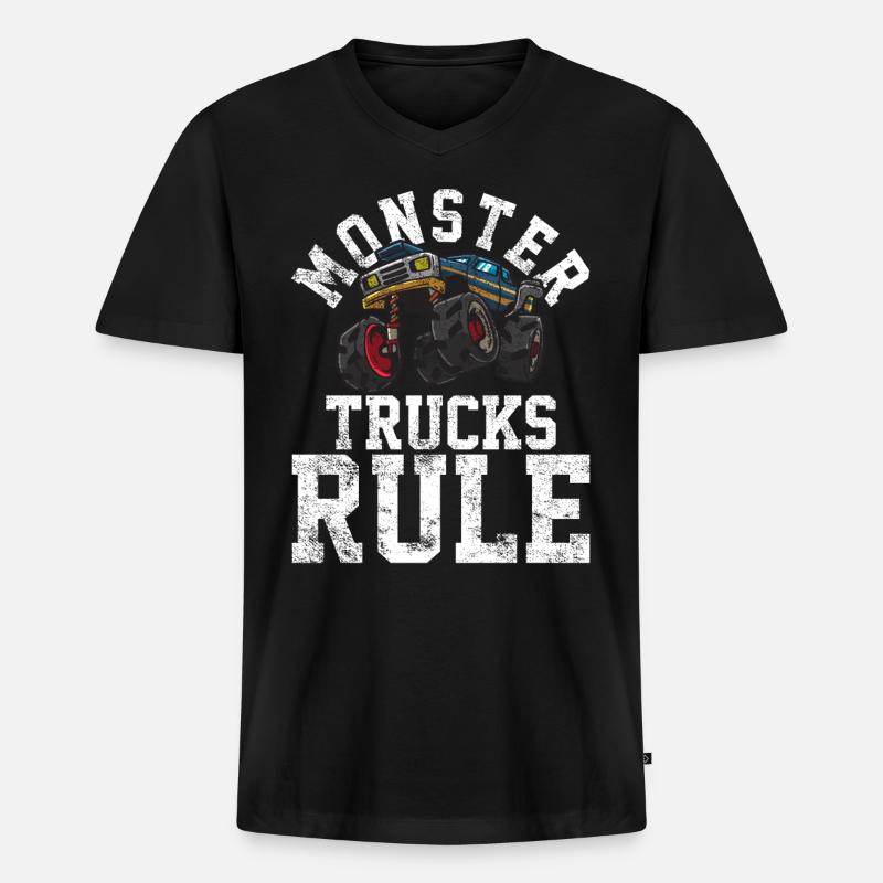 Monster-Trucks - Männer Premium Bio T-Shirt mit V-Ausschnitt - Schwarz