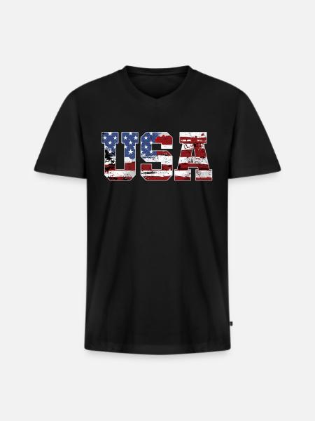 Drapeau USA - T-shirt encolure en V Premium bio Homme - noir