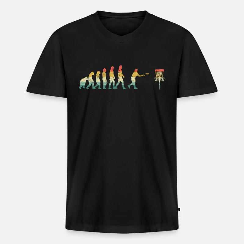 Disc Golf Evolution Retro - Männer Premium Bio T-Shirt mit V-Ausschnitt - Schwarz