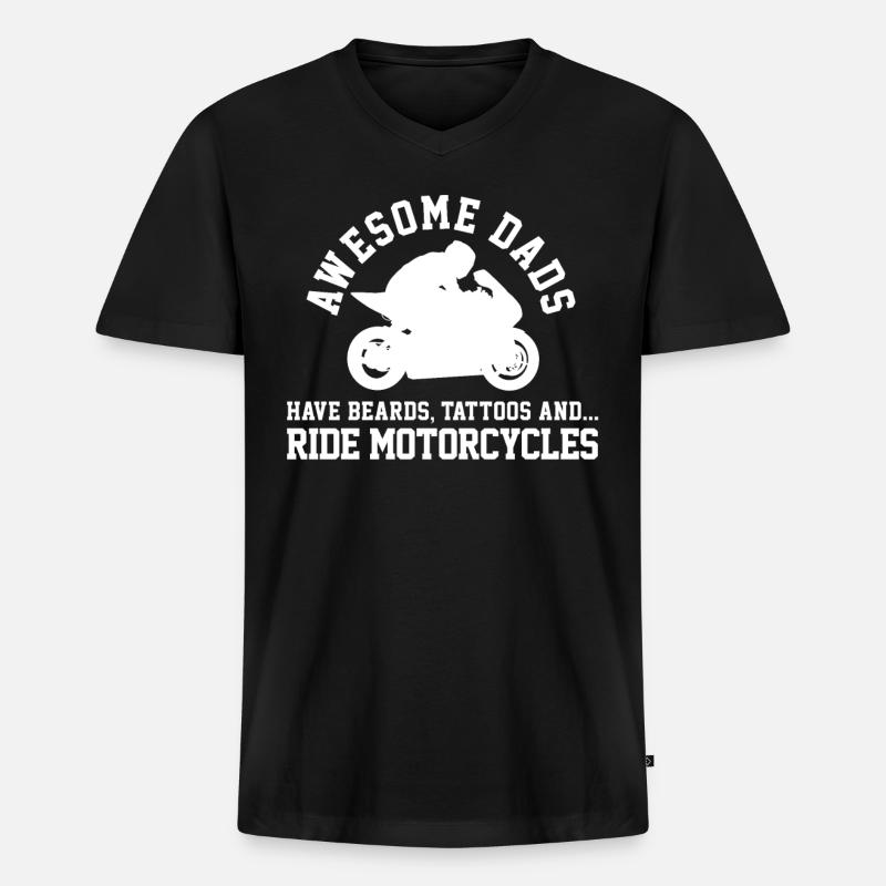 Motorrad Bart Papa - Männer Premium Bio T-Shirt mit V-Ausschnitt - Schwarz