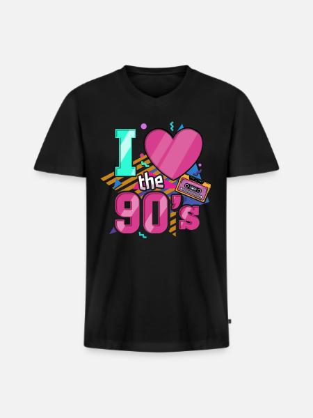 90s nineties music party - Men's Premium Organic T-shirt with V-neck - black