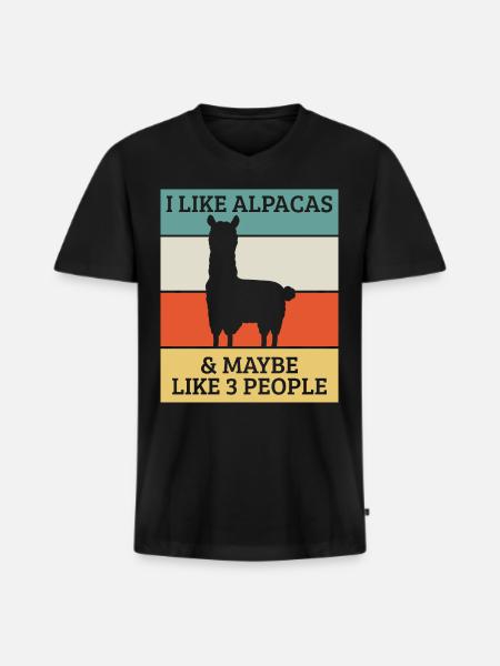 Alpaca - Männer Premium Bio T-Shirt mit V-Ausschnitt - Schwarz