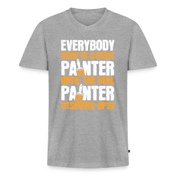 Peintre - T-shirt encolure en V Premium bio Homme - gris chiné - Devant