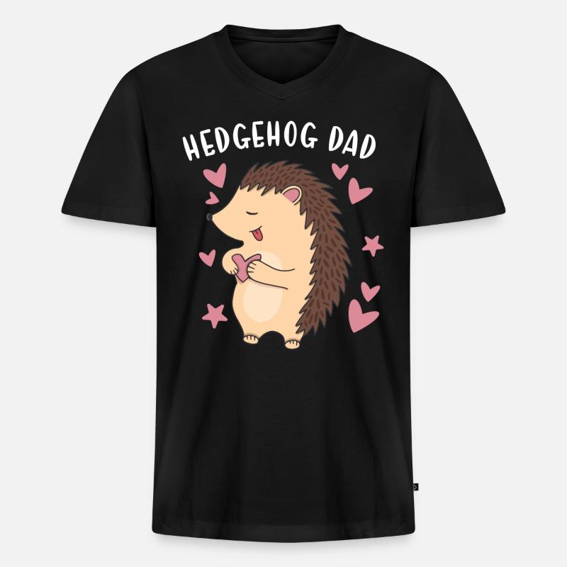 Hedgie Hedgehog Dad Hedgehog - Männer Premium Bio T-Shirt mit V-Ausschnitt - Schwarz