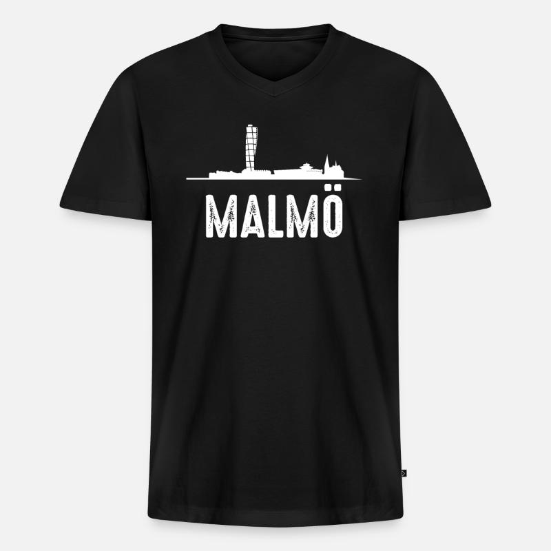Malmö - Männer Premium Bio T-Shirt mit V-Ausschnitt - Schwarz
