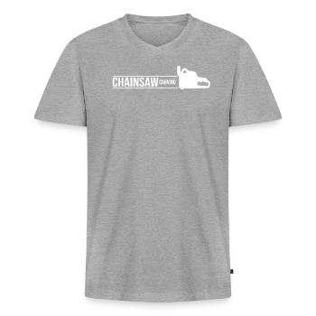 Scie à chaîne tronçonneuse - T-shirt encolure en V Premium bio Homme - gris chiné - Devant