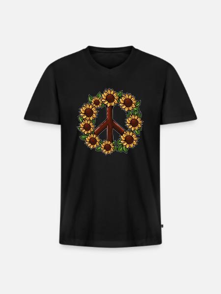 Hippie Sunflower Peace Shield - Men's Premium Organic T-shirt with V-neck - black