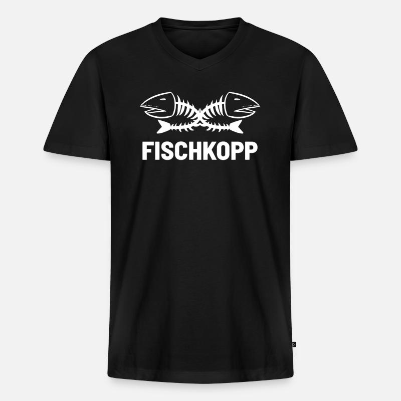 Fischkopf - Männer Premium Bio T-Shirt mit V-Ausschnitt - Schwarz